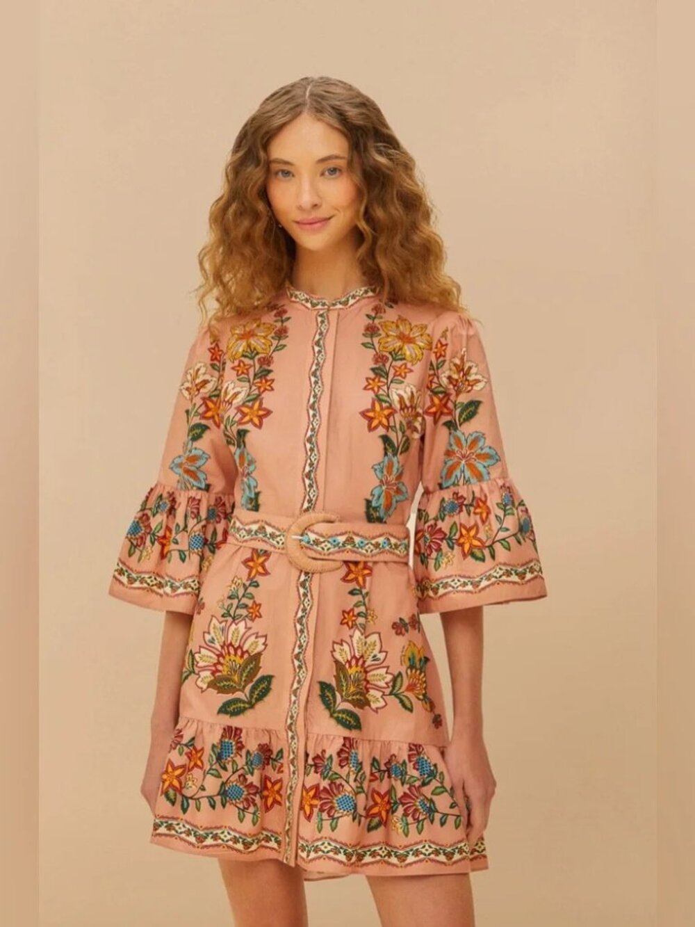 Farm Rio Pink Garden Delight Belted Mini Dress Size M